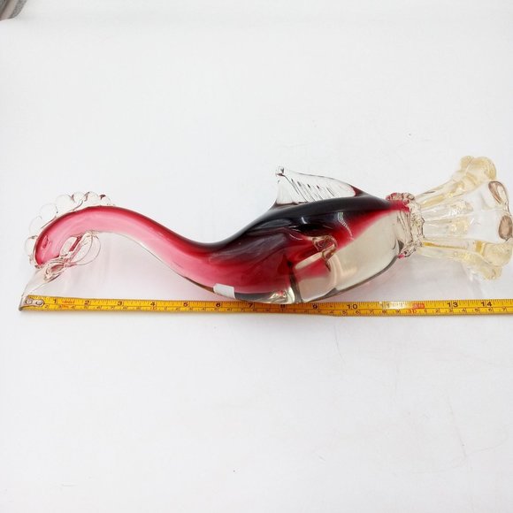 Large Venetian Glass Rooster Cranberry Red Clear Italian Murano Chicken 14 Inch - Picture 10 of 15
